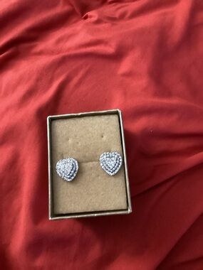 Sparkling Heart Crystal Stud Earrings - Silver Tone